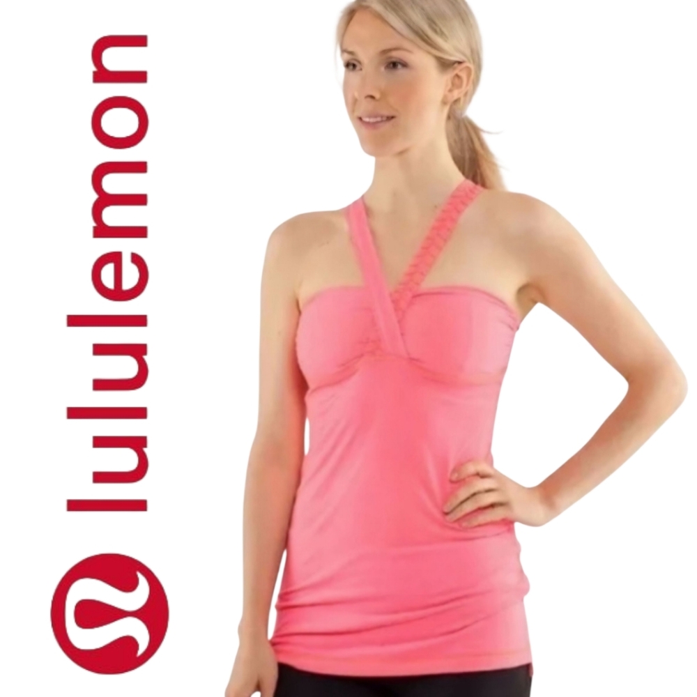 Lululemon tank top Pink coral neon color Cross crosstop.Scrunch sides P2p 15 L29